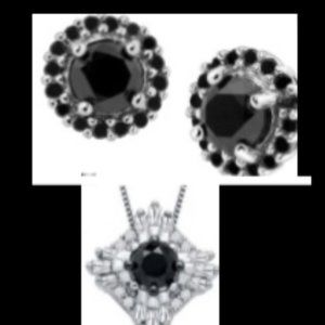 RARE BLACK DIAMOND EARRINGS & NECKLACE SET